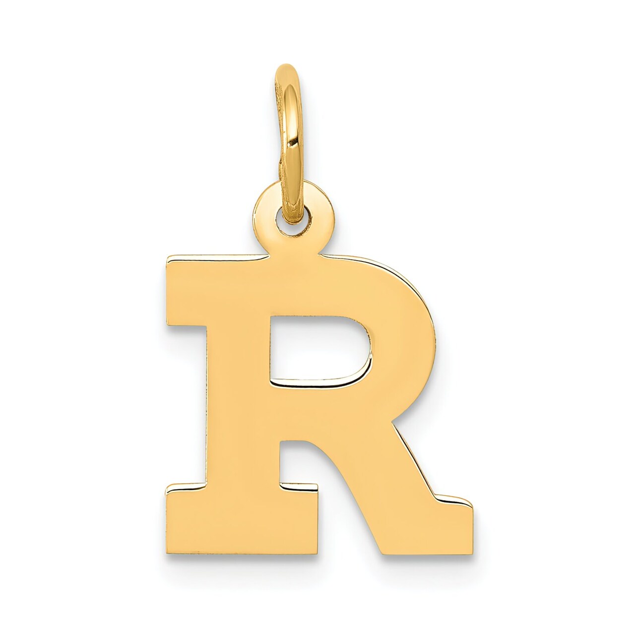 14K Yellow Gold Small Block Intial Letter R Charm Jewerly 18mm x 10mm
